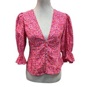 Free People Pink Floral Boho I FOUND YOU Blouse Size Small